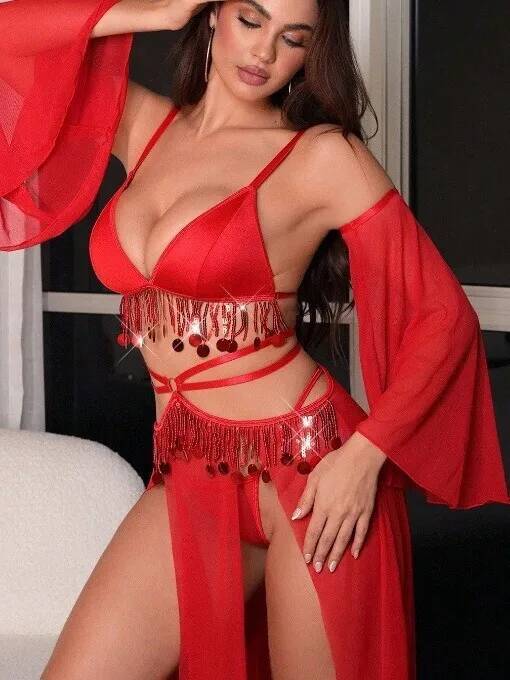 Red Sexy Belly Dance Costume D - огляд і ціна Sheer Mesh Bra