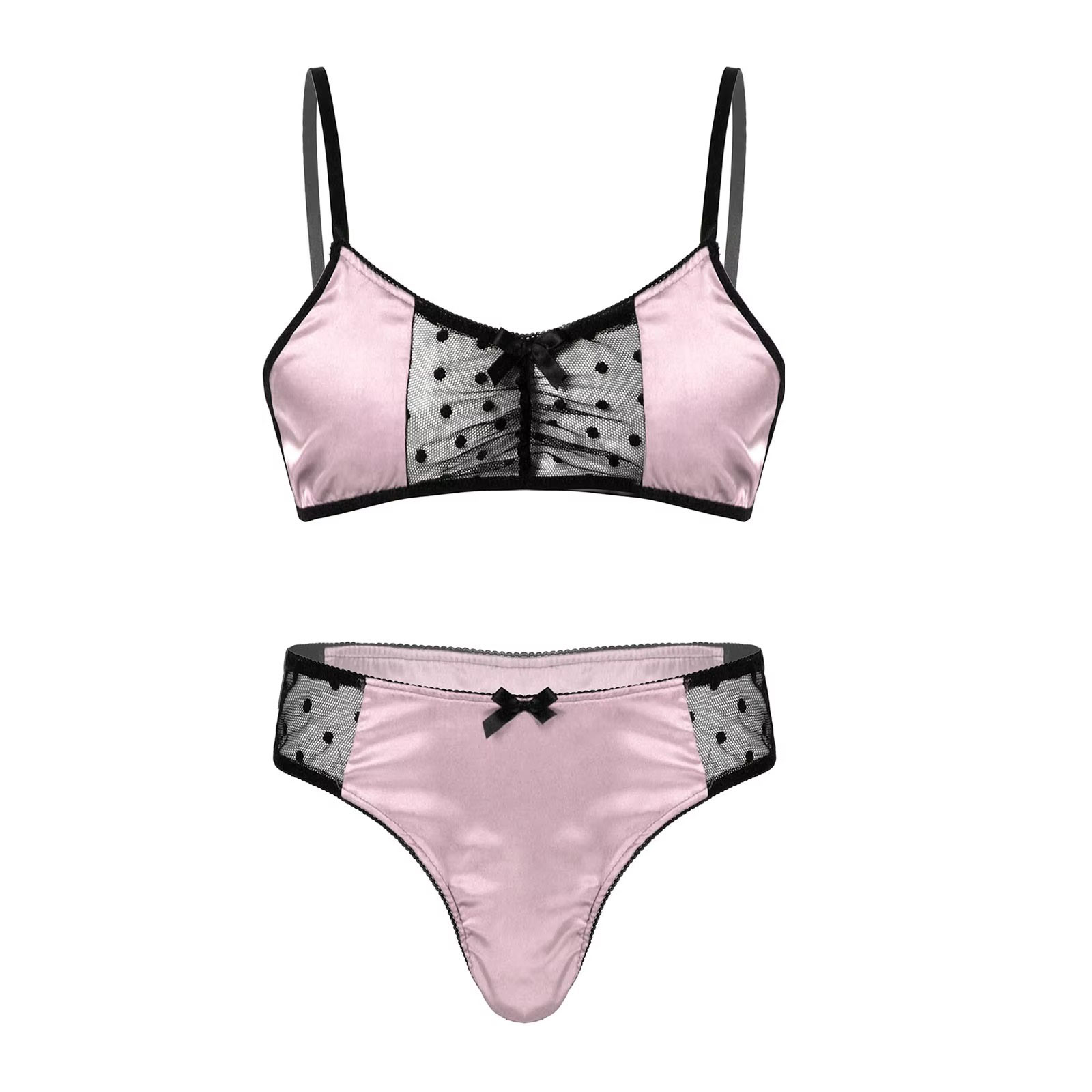 Men Satin Lingerie Suit Sissy  - огляд і ціна Sheer Mesh Bra
